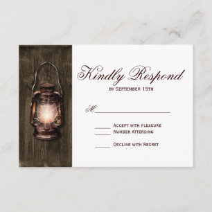 Rustic Land Lantern Barn Wood Bröllop OSA Card Kort