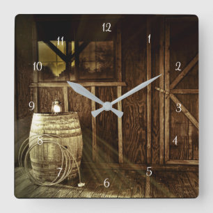 Rustic Land Lantern och Barrel Cabin Fyrkantig Klocka
