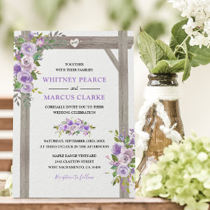 Rustic Land Lila Blommigt Bröllop Pergola Inbjudningar