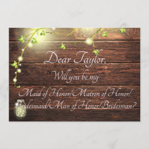 Rustic Land Ljus Maid Matron Man Bridesmaid Inbjudningar