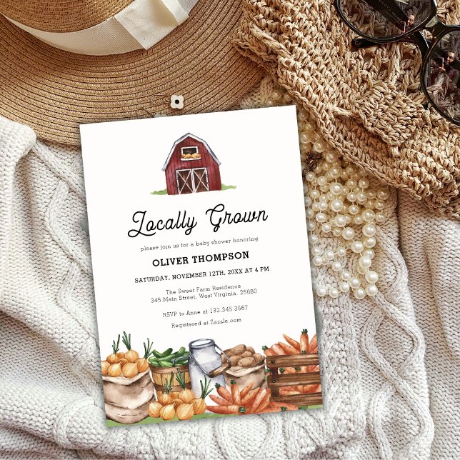 Rustic Land Locally Grown Veggie Baby Shower Inbjudningar (Rustic Country Locally Grown Veggie Baby Shower Invitation)