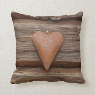 Rustic Land Log Cabin Wood Heart Dekorativ kudde