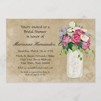 Rustic Land Mason Burk Bouquet Crackle Swirls Inbjudningar