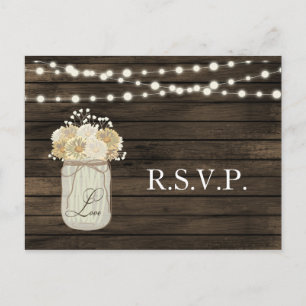 Rustic Land Mason Burk Daisy Barn Wood Bröllop Inbjudan Vykort