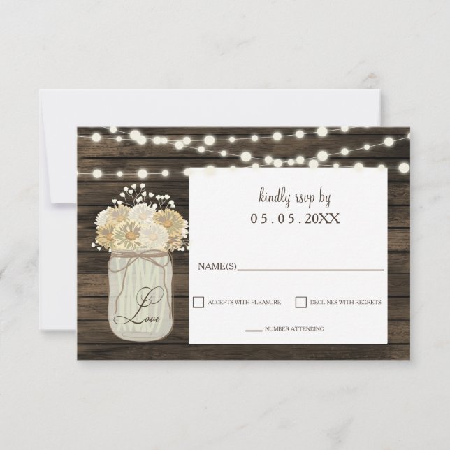 Rustic Land Mason Burk Daisy Barn Wood Bröllop OSA Kort (Framsida)