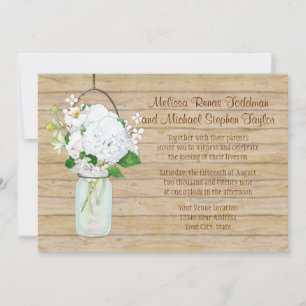 Rustic Land Mason Burk Flowers White Hydrangeas Inbjudningar