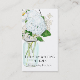 Rustic Land Mason Burk Flowers White Hydrangeas Visitkort
