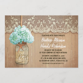 Rustic land mason burk hydrangea bröllop inbjudningar