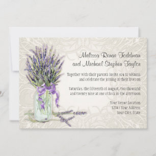 Rustic Land Mason Burk Snöre n Lavender Blommigt Inbjudningar