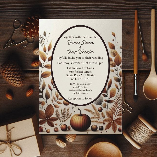 Rustic Land minimalistic Fall Pumpkins Bröllop Inbjudningar (Rustic Country Minimalistic Fall Pumpkins Wedding Invitation)