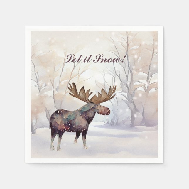 Rustic Land Moose i en Snowy Skogen-jul Pappersservett (Framsidan)