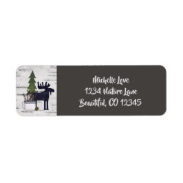 Rustic Land Moose på Birch Background Adress Returadress Etikett