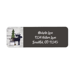 Rustic Land Moose på Birch Background Adress Returadress Etikett