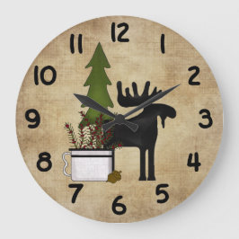 Rustic Land Mountain Silhouette Moose Stor Klocka