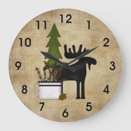 Rustic Land Mountain Silhouette Moose Stor Klocka