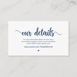 Rustic Land, Navy Blue bläck, Bröllop Detaljer Tilläggskort