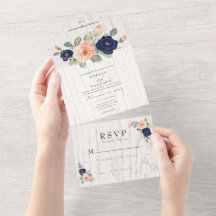 Rustic Land Navy Blue och Peach Blommigt Bröllop