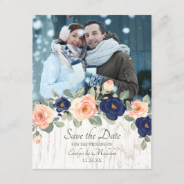 Rustic Land Navy Blue och Peach Blommigt Bröllop Inbjudningar