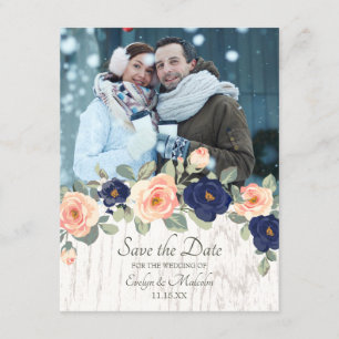 Rustic Land Navy Blue och Peach Blommigt Bröllop Inbjudningar