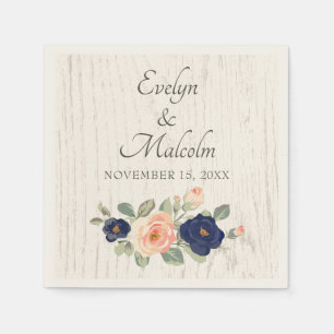 Rustic Land Navy Blue och Peach Blommigt Bröllop Pappersservett