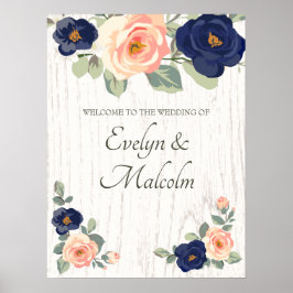 Rustic Land Navy Blue och Peach Blommigt Bröllop Poster