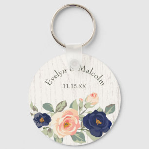 Rustic Land Navy Blue och Peach Blommigt Nyckelring