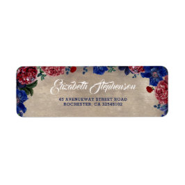 Rustic Land Navy och Burgundy Blommigt Returadress Etikett