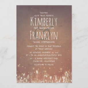 Rustic Land Night Ljus Fält Garden Wedding Inbjudningar