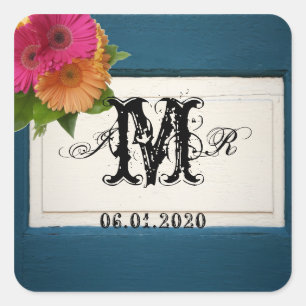Rustic Land Painting Wood Monogram Sticker Fyrkantigt Klistermärke