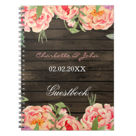 Rustic Land Peony Barn Wood Bröllop Anteckningsbok