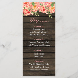Rustic Land Peony Barn Wood Bröllop Meny