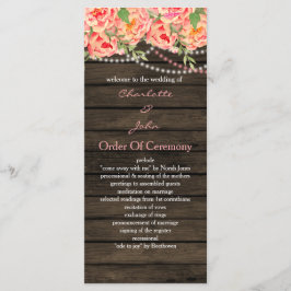 Rustic Land Peony Barn Wood Bröllop Program