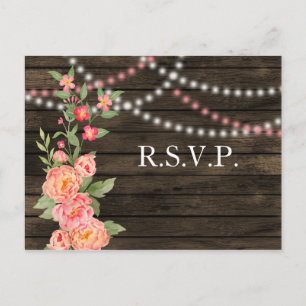 Rustic Land Peony Barn Wood Bröllop Vykort