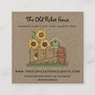 Rustic Land Picket Fence Sunblommor Kraft Fyrkantigt Visitkort