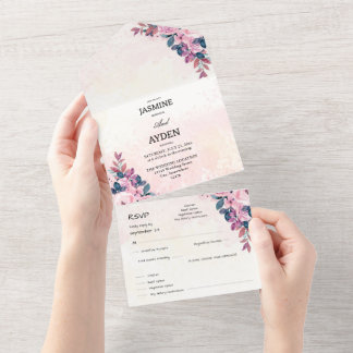 Rustic Land Pinkblomma Bröllop All-in-One Invit