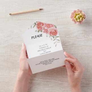 Rustic Land Pinkblomma Bröllop All-in-One Invit