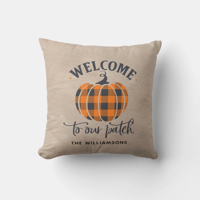 Rustic Land Pumpkin Fall Family Namn Kudde (Framsida)
