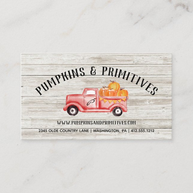 Rustic Land Pumpkin Farmhouse Wood Business Car Visitkort (Framsida)