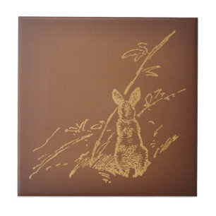 Rustic Land Rabbit Classic Brown Bunny Art Kakelplatta