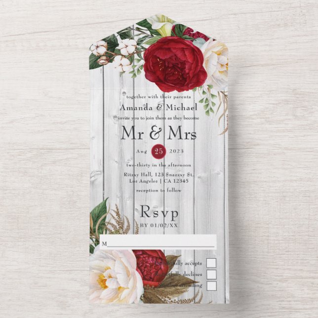 Rustic Land Red and White Boho Blommigt Bröllop (Insida)
