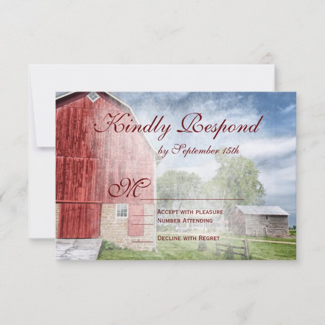 Rustic Land Red Barn Bröllop OSA Card Kort (Framsida)