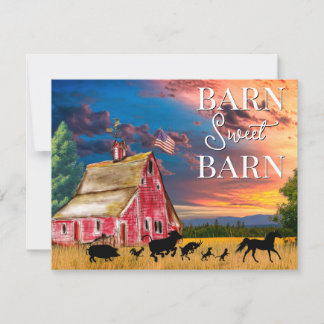 Rustic Land Red Barn med djur Anteckningskort