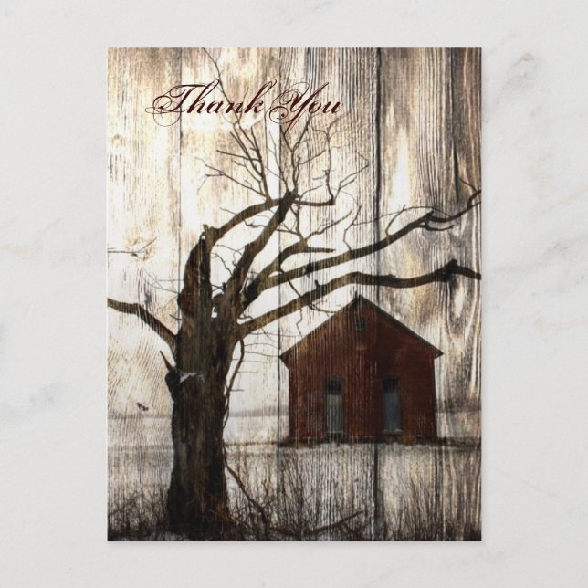 Rustic land Red Barn Winter Wedding tack Vykort (Framsida)