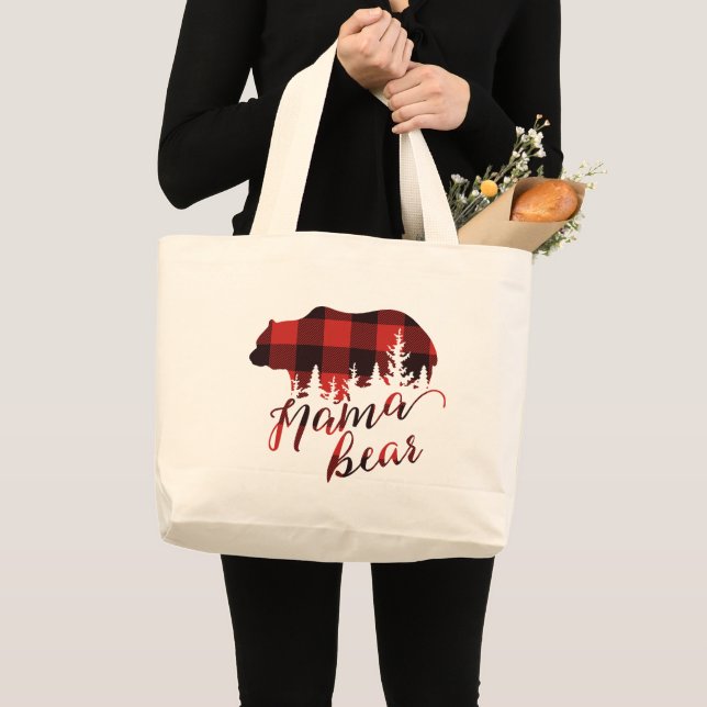 Rustic Land Red & Black FlChannel Mamma Bear Jumbo Tygkasse (Framsida (produkt))