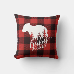 Rustic Land Red & Black Flskanals Baby Bear Kudde