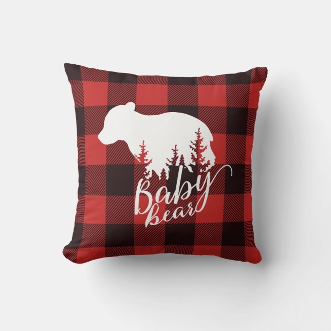 Rustic Land Red & Black Flskanals Baby Bear Kudde (Framsida)