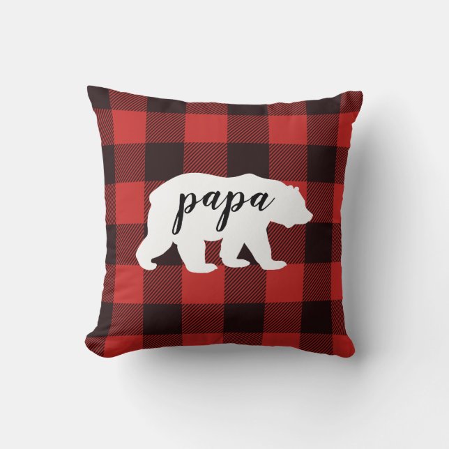Rustic Land Red & Black Flskanals Pappa Bear Kudde (Framsida)