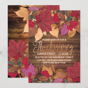 Rustic Land Red Brown Höst löv Thanksgiving Inbjudningar