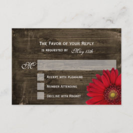 Rustic Land Red Daisy Wood Bröllop OSA Card
