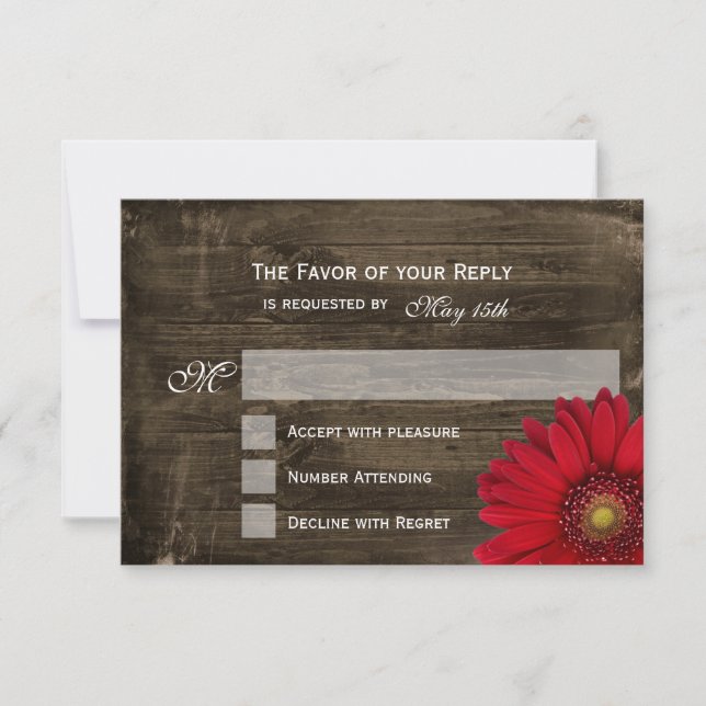 Rustic Land Red Daisy Wood Bröllop OSA Card Kort (Framsida)